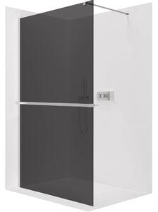CERANO - Sprchová zástena Walk-in Onyx Cube Ľ/P - 8 mm - hranatá vzpera + polička/držiak na uteráky - chróm, grafitové sklo - 30x200 cm