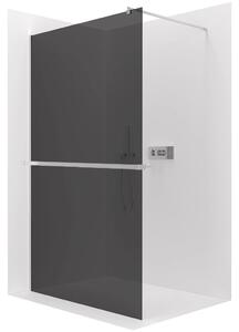 CERANO - Sprchová zástena Walk-in Onyx Round Ľ/P - 8 mm - okrúhla vzpera + polička/držiak na uteráky - chróm, grafitové sklo - 30x200 cm