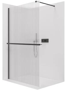 CERANO - Sprchová zástena Walk-in Onyx Cube Ľ/P - 8 mm + polička/držiak na uteráky - hranatá vzpera - čierna matná, ryhované sklo - 60x200 cm