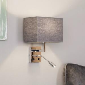 Hotelová nástenná lampa s flexibilným ramenom a textilným tienidlom, sivá