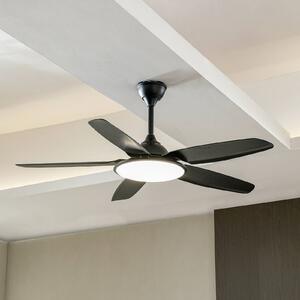 Lucande LED stropný ventilátor Divian, čierny, DC, tichý,, Čierna, Obývacia izba / jedáleň, kov, Moderný