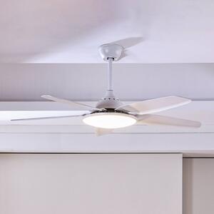 Lucande LED stropný ventilátor Divian, biely, DC, tichý,, Biela / opálová, Obývacia izba / jedáleň, kov, Moderný