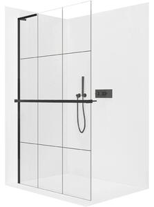 CERANO - Sprchová zástena Walk-in Onyx L-ľavá vzpera - 8 mm + polička / držiak na uteráky - čierna matná, industriálne sklo - 90x200 cm