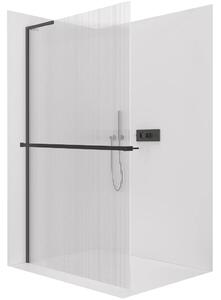 CERANO - Sprchová zástena Walk-in Onyx L-ľavá vzpera - 8 mm + polička / držiak na uteráky - čierna matná, ryhované sklo - 110x200 cm