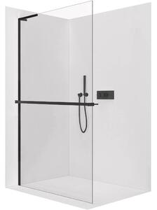CERANO - Sprchová zástena Walk-in Onyx L-ľavá vzpera + polička/držiak na uteráky - 8 mm - čierna matná, transparentné sklo - 40x200 cm