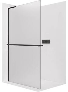 CERANO - Sprchová zástena Walk-in Onyx L-ľavá vzpera - 8 mm + polička / držiak na uteráky - čierna matná, mliečne sklo - 80x200 cm