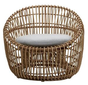 Cane-line Nízke okrúhle kreslo Nest, Cane-line, rám hliník, výplet umelý ratan farba natural, sedáky vonkajšia látka Airtouch light gray