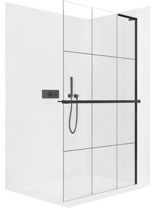 CERANO - Sprchová zástena Walk-in Onyx L-pravá vzpera - 8 mm + polička / držiak na uteráky - čierna matná, industriálne sklo - 90x200 cm