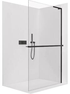CERANO - Sprchová zástena Walk-in Onyx L-pravá vzpera + polička/držiak na uteráky - 8 mm - čierna matná, transparentné sklo - 40x200 cm