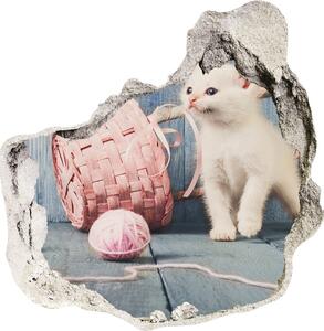 Fototapeta diera na stenu 3D Biela mačka a klbka