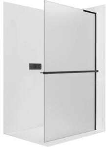 CERANO - Sprchová zástena Walk-in Onyx L-pravá vzpera + polička/držiak na uteráky - 8 mm - čierna matná, mliečne sklo - 30x200 cm