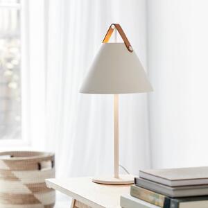 Stolová lampa Strap z kovu, s koženým pásom, biela
