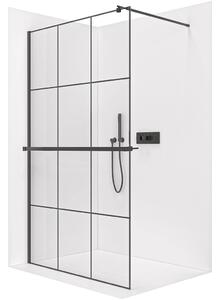 CERANO - Sprchová zástena Walk-in Onyx Round Ľ/P - 8 mm + polička/držiak na uteráky - guľatá vzpera - čierna matná, industriálne sklo - 90x200 cm