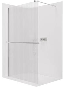 CERANO - Sprchová zástena Walk-in Onyx Round Ľ/P - 8 mm + polička/držiak na uteráky - guľatá vzpera - chróm, ryhované sklo - 130x200 cm