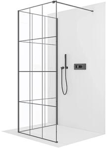 CERANO - Sprchová zástena Walk-in Onyx Corner Cube Ľ/P - 8 mm - hranatá vzpera - čierna matná, industriálne sklo - 100x90x200 cm