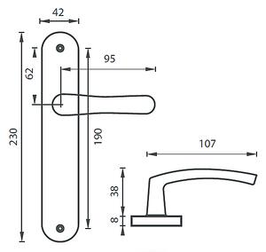 Dverové kovanie MP KE - Michaela (STRIEBORNÁ), kľučka-kľučka, Otvor pre obyčajný kľúč BB, MP Strieborná, 72 mm