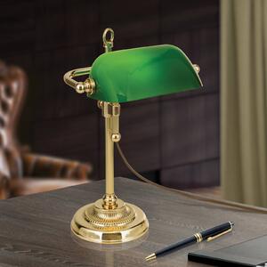 Bankárska lampa Harvard, mosadz/zelená výška 32 cm, Mosadz / zlato, Pracovňa / Kancelária, Mosadz, Vintage, Stolová lampa