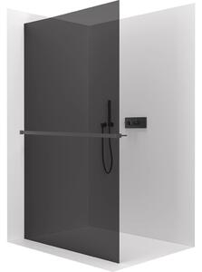 CERANO - Sprchová zástena Walk-in Crystal Ľ/P - 8 mm + polička/držiak na uteráky - bezvzperový systém - čierna matná, grafitové sklo - 50x200 cm