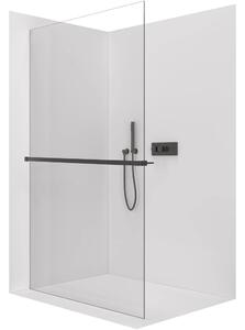 CERANO - Sprchová zástena Walk-in Crystal Ľ/P - 8 mm + polička / držiak na uteráky - bezvzperový systém - čierna matná, transparentné sklo - 60x200 cm