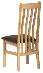 Drevená jedálenská stolička vo farbe dub čalúnená hnedou látkou (a-2100 hnedá látka)