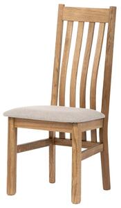 Drevená jedálenská stolička vo farbe dub čalúnená béžovou látkou (a-2100 béžová látka)