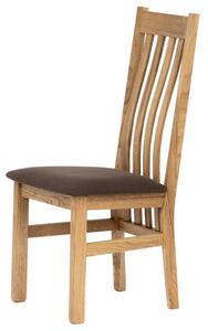 Drevená jedálenská stolička vo farbe dub čalúnená hnedou látkou (a-2100 hnedá látka)