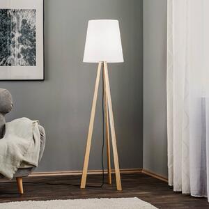Quitani stojacia lampa Jata, drevo, chintz biely, trojnožka