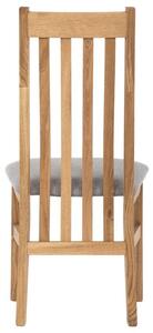 Drevená jedálenská stolička vo farbe dub čalúnená striebornou látkou (a-2100 strieborná látka)