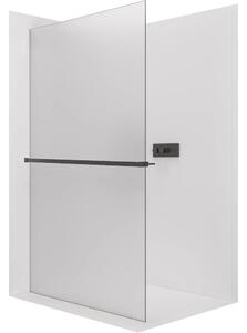 CERANO - Sprchová zástena Walk-in Crystal Ľ/P - 8 mm + polička/držiak na uteráky - bezvzperový systém - čierna matná, mliečne sklo - 50x200 cm