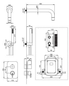 Deante Silia, sprchová súprava pod omietku s hlavovou a ručnou sprchou a BOX inštalačným systémom, čierna matná, DEA-BXYZNQSM