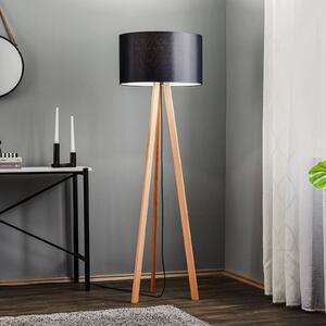 Stojacia lampa Quitani Arim, buk, čierny chintz, trojnožka