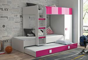 Detská poschodová posteľ TOLEDO 2, 254,5x165x94,5, biela/ružová lesk, ľavá