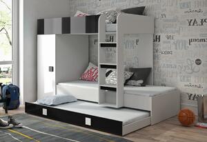 Detská poschodová posteľ LEON 2, 254,5x165x94,5, biela/čierna lesk, pravá