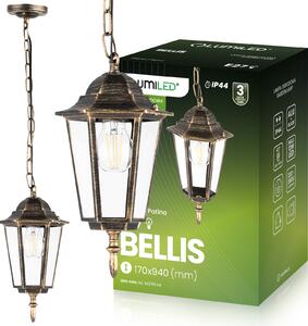 LUMILED závesné svetlo Vintage vonkajšie závesné svietidlo 230V lucerna nastaviteľná výška patina hliníkové sklo retro E27 zásuvka pre záhradu IP44