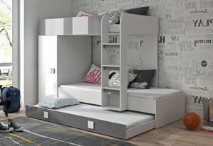 Detská poschodová posteľ TOLEDO 2, 254,5x165x94,5, biela/sivá lesk, pravá
