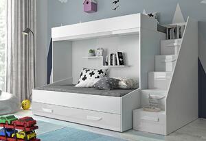 Detská poschodová posteľ AKTION 16, 247x165x135, biela / biela lesk / sivé úchyty