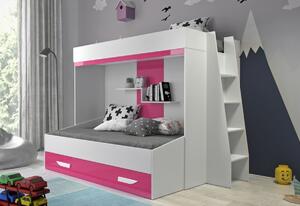 Detská poschodová posteľ PARTY 17, 230x165x135, ružová lesk/biela/ biela lesk