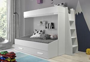 Detská poschodová posteľ AKTION 17, 230x165x135, biela / biela lesk / ružové úchytky