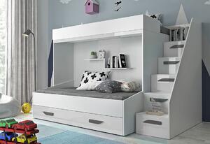 Detská poschodová posteľ AKTION 16, 247x165x135, biela / biela lesk / sivé úchyty