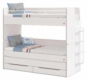 Poschodová posteľ s prístelkou, úložným priestorom a rebríkom Pure Modular - biela