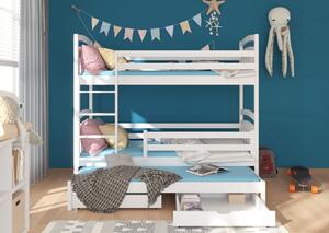 Detská poschodová posteľ SALDO + 3x matrac, 80x180/80x170, biela
