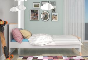 Detská posteľ KAROLI + matrac, 90x200, biela/buk
