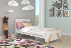 Detská posteľ KAROLI + matrac, 80x180, biela/buk