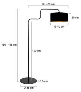 Stojacia lampa Bloeba, čierno-zlatá, výška 165 cm, chintz, Čierna, Obývacia izba / jedáleň, kov, Moderný, Stojaca lampa