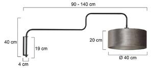 Nástenné svetlo Bloeba, čierna/strieborná, výška 140 cm, velúr, Čierna, Obývacia izba / jedáleň, kov, Moderný, Nástenné svietidlo