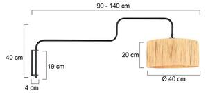 Nástenné svetlo Bloeba, čierna/hnedá, výška 140 cm, morská tráva, Čierna, Obývacia izba / jedáleň, kov, Moderný, Nástenné svietidlo