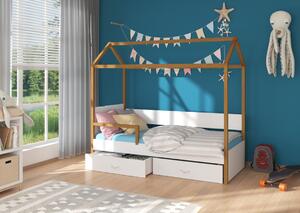 Detská posteľ EMILIE + matrac, 80x180, biela/dub zlatý