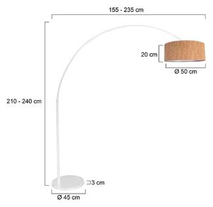 Oblúková stojacia lampa Sparkled Light, biela/hnedá, výška 240 cm, korok, Hnedá / hrdzavá, Obývacia izba / jedáleň, kov, Moderný