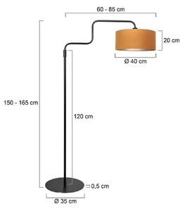 Stojacia lampa Bloeba, čierna/zlatá, výška 165 cm, velúr, Čierna, Obývacia izba / jedáleň, kov, Moderný, Stojaca lampa