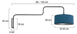 Nástenné svetlo Bloeba, čierna/modrá, výška 140 cm, velúr, Čierna, Obývacia izba / jedáleň, kov, Moderný, Nástenné svietidlo